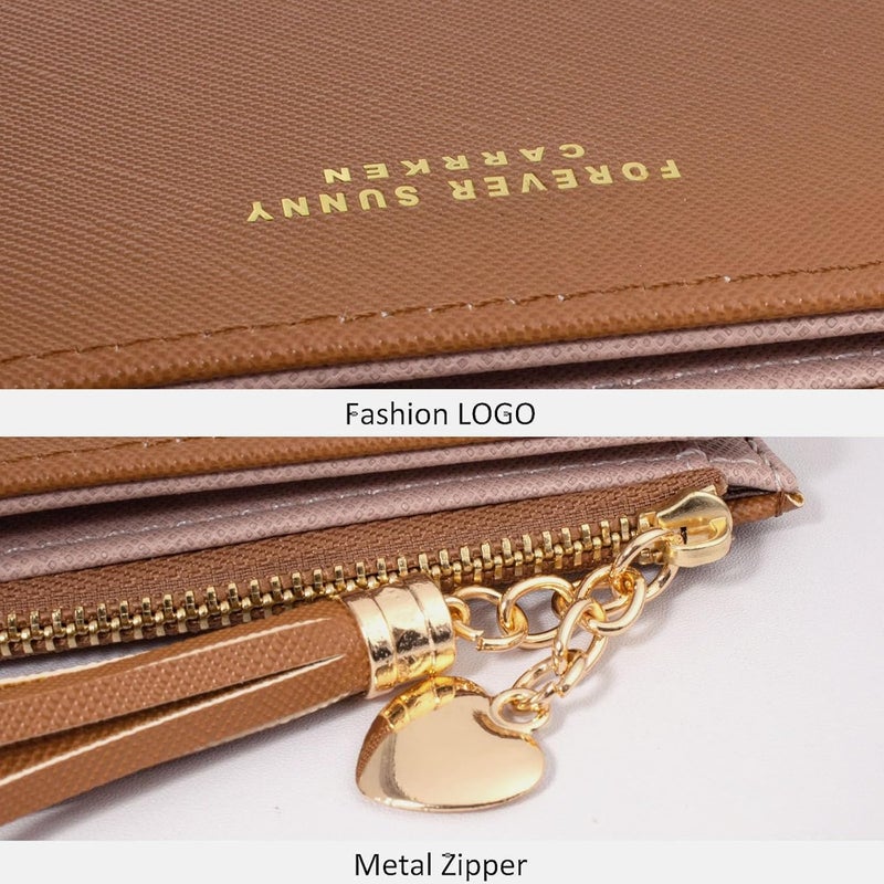 KOTORA Womens Small Wallet Girls Tiny Slim Wallets Pretty Mini Card Holder Thin Short Zip Coin Purse with Love Pendant and Tassels (Brown) - Image 4